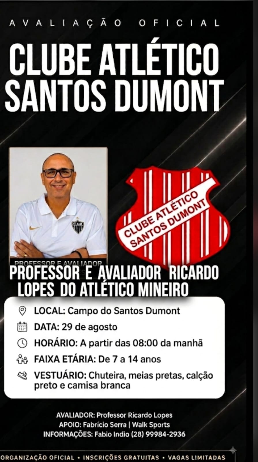 Atlético Santos Dumont promove avaliação oficial com avaliador do Atlético Mineiro